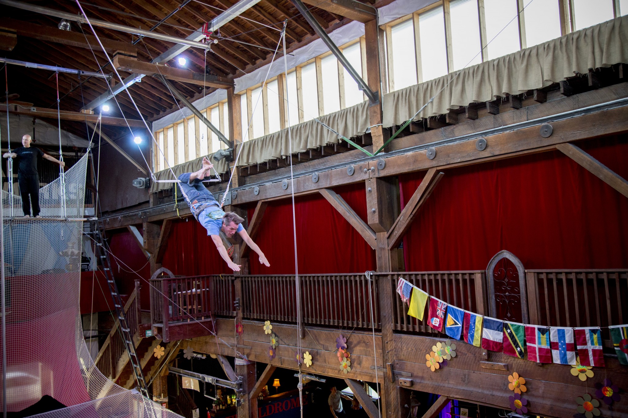 Swinging Flying Trapeze Class During an Event